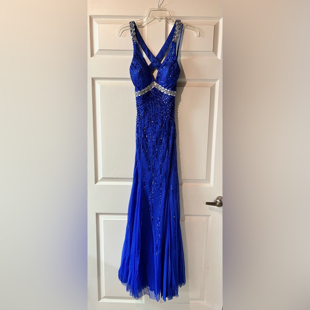 Royal blue long beaded dress